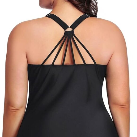 Yonique Plus Size black cinched tieable sides tankini top 20W - worn once - Picture 8 of 8